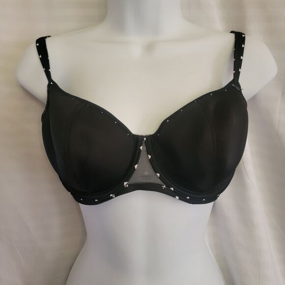 Freya Black Diamond Dot Print Padded Bikini Swimsuit Top Underwired Plunge 32DD - Picture 13 of 14